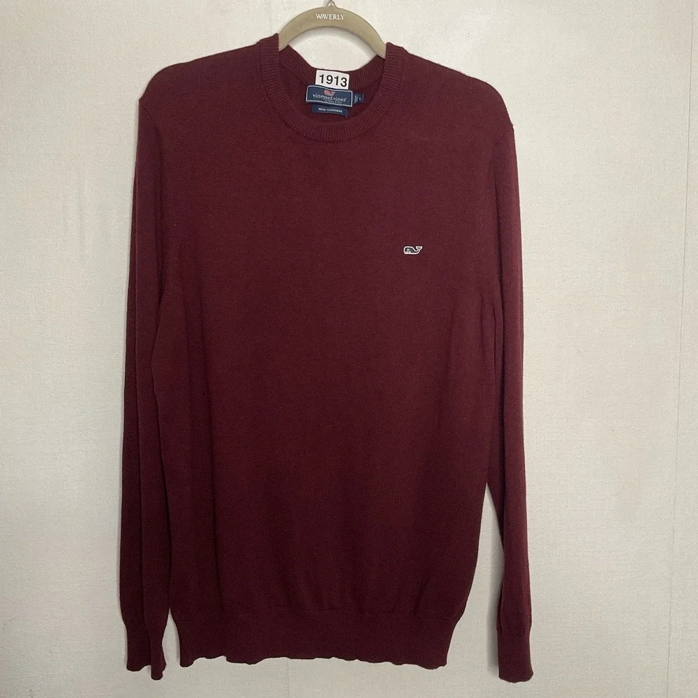 Vineyard Vines Sweater Mens Large Cotton Cashmere Maroon Pullover Crew Logo‎